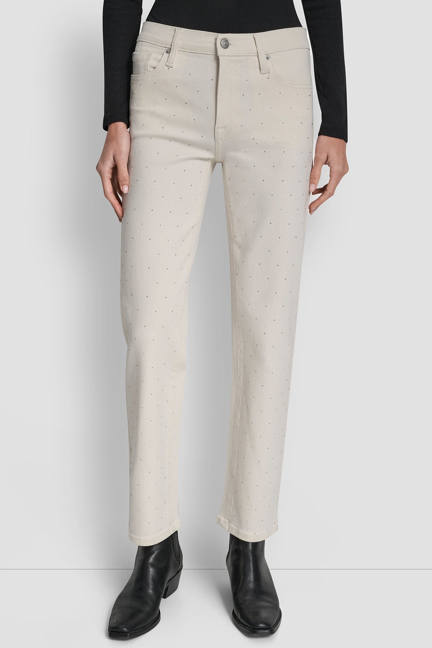 MID-RISE CLASSIC STRAIGHT WITH MINI RHINESTONES