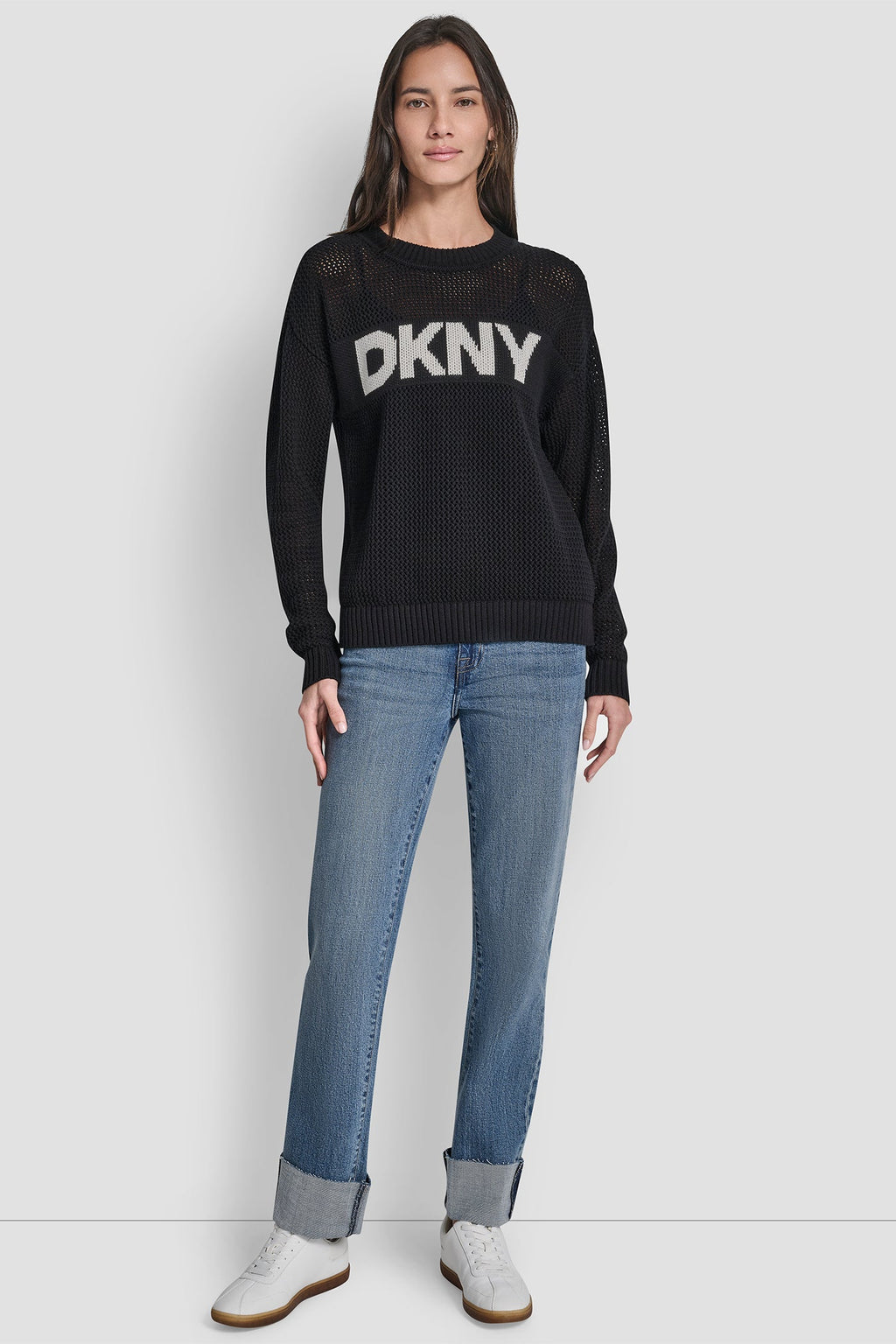 CREW NECK POINTELLE LOGO SWEATER