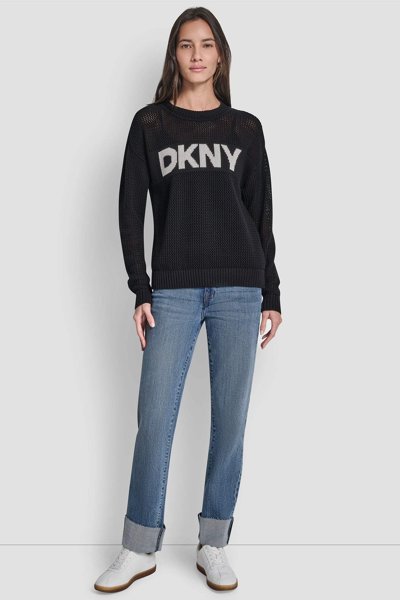 CREW NECK POINTELLE LOGO SWEATER