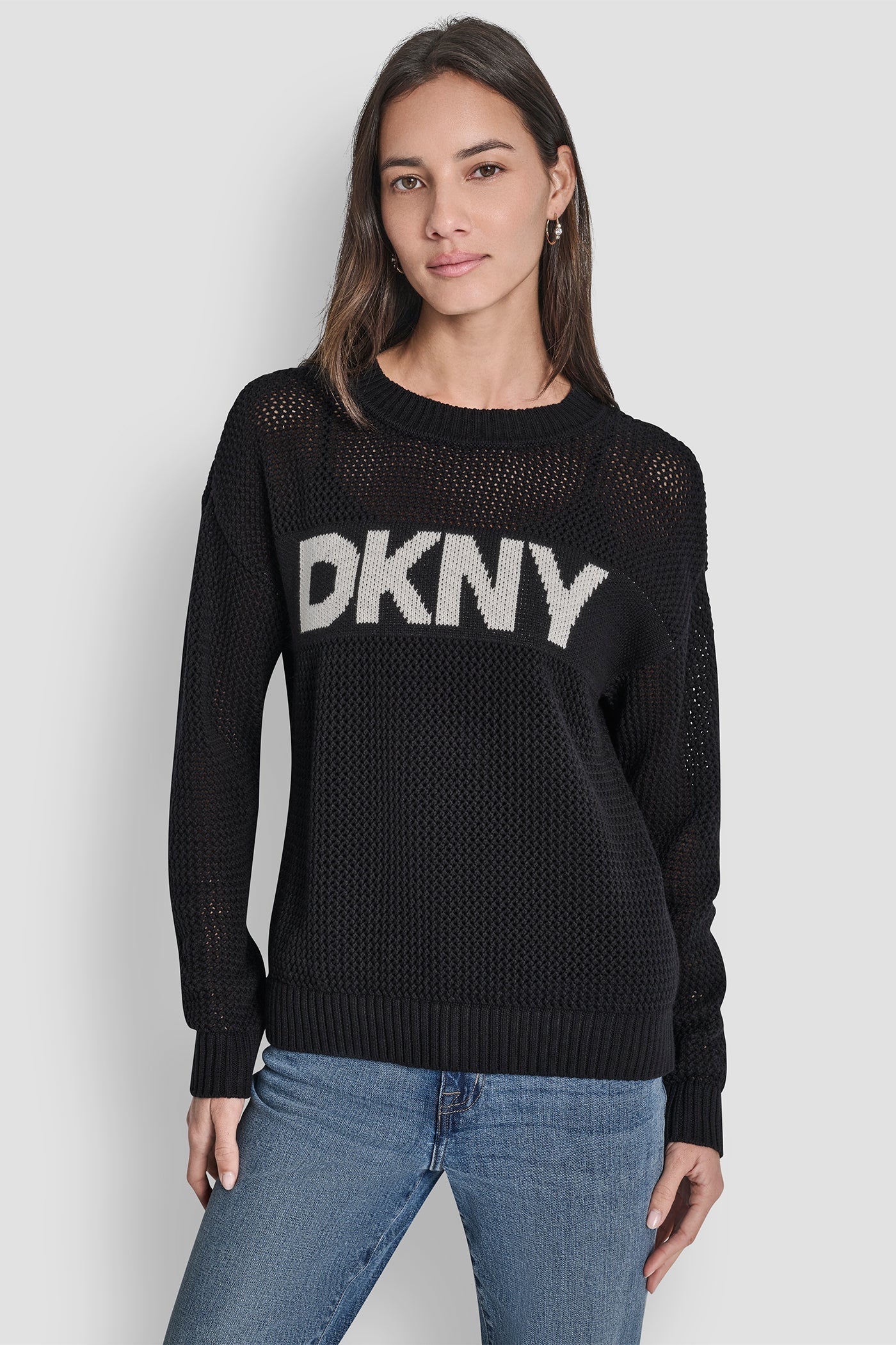 CREW NECK POINTELLE LOGO SWEATER