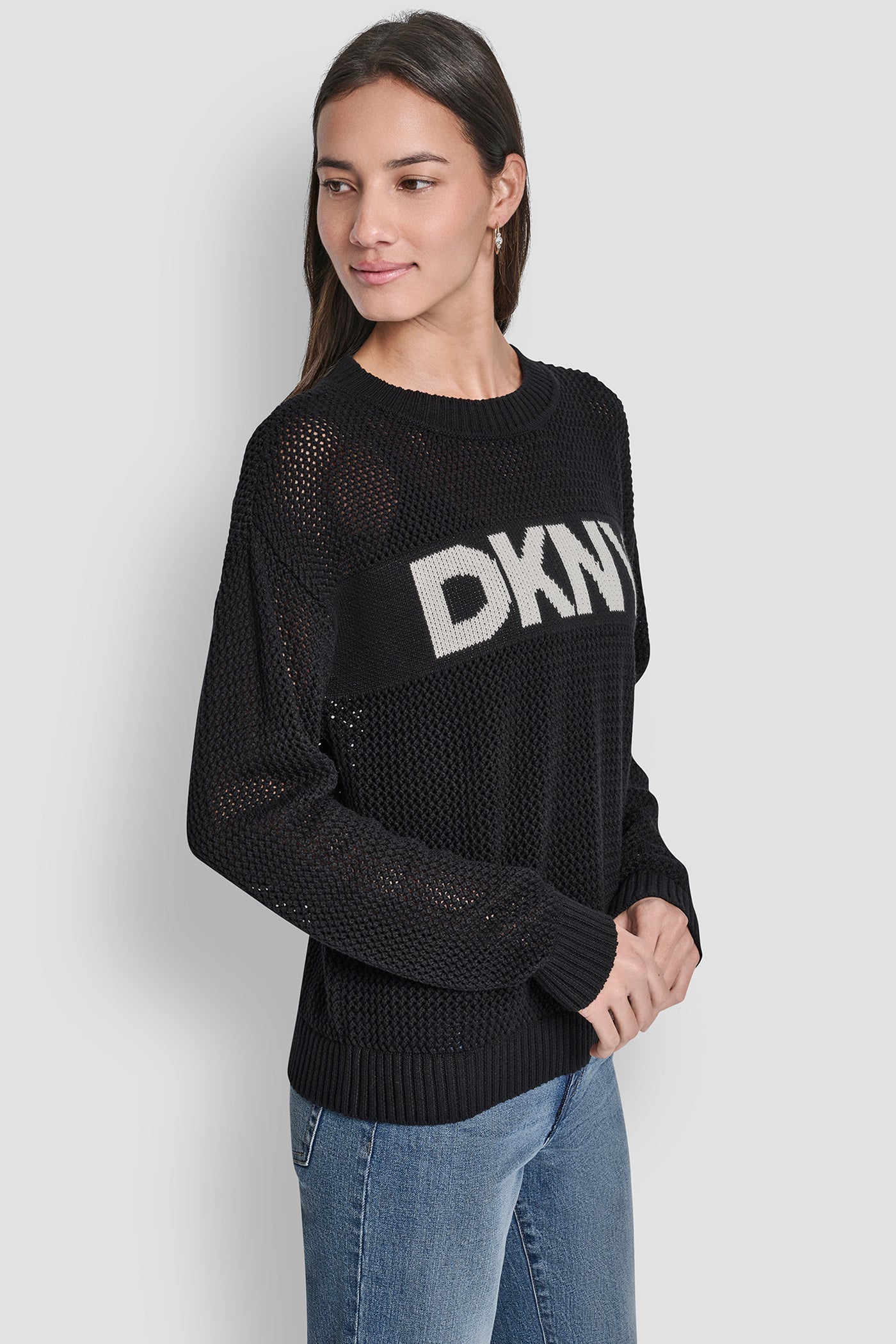 CREW NECK POINTELLE LOGO SWEATER