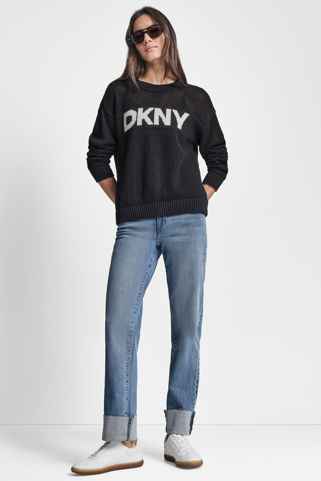 CREW NECK POINTELLE LOGO SWEATER