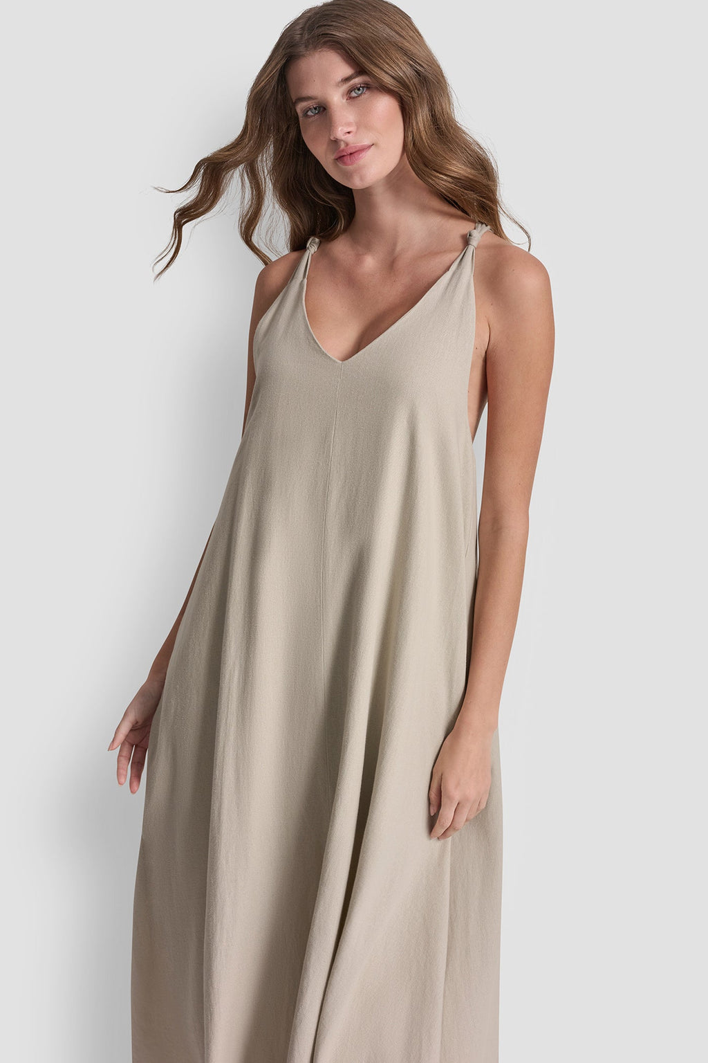 LINEN-BLEND TIE BACK MAXI DRESS
