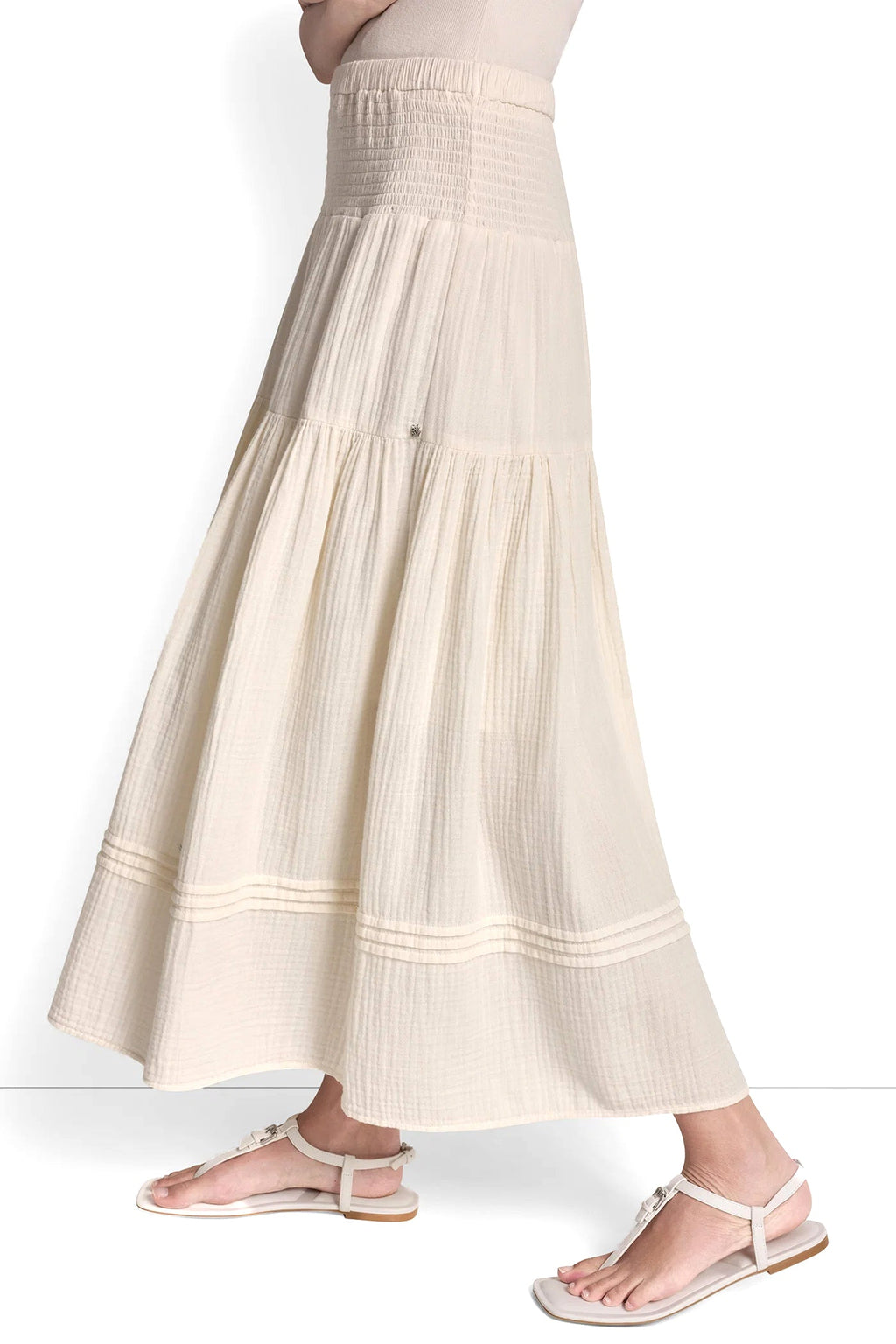 SMOCKED WAIST MAXI TIERED SKIRT