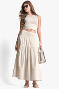 SMOCKED WAIST MAXI TIERED SKIRT