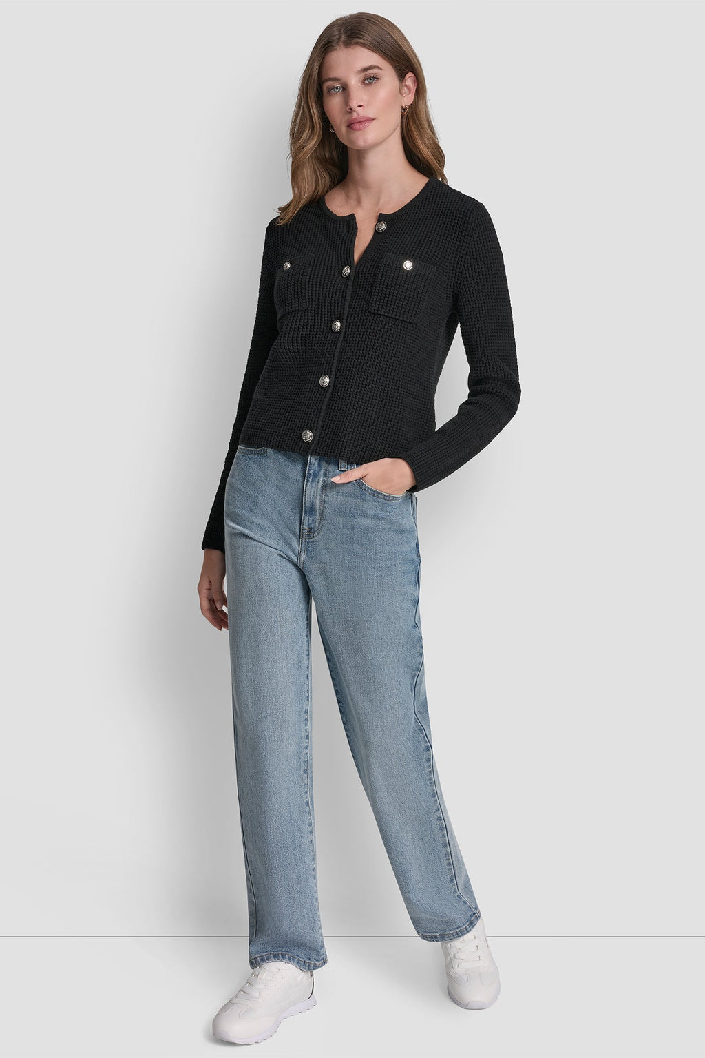 TUCK STITCH CREW NECK CARDIGAN