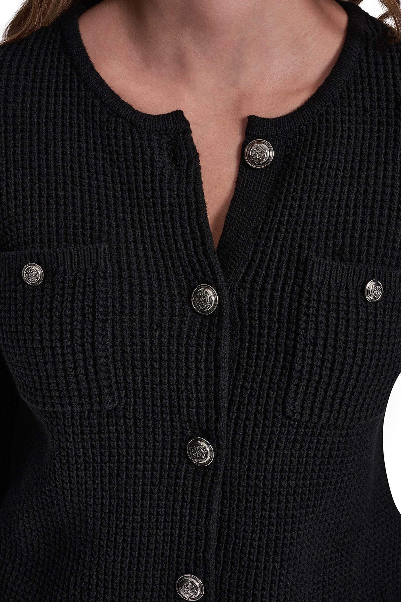 TUCK STITCH CREW NECK CARDIGAN