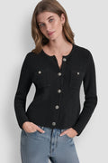 TUCK STITCH CREW NECK CARDIGAN