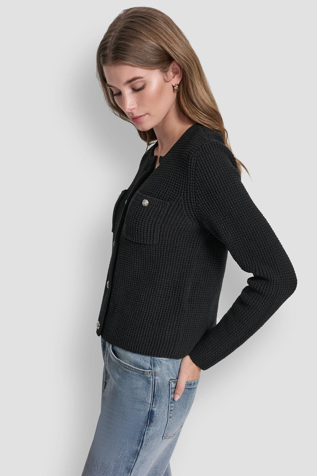 TUCK STITCH CREW NECK CARDIGAN