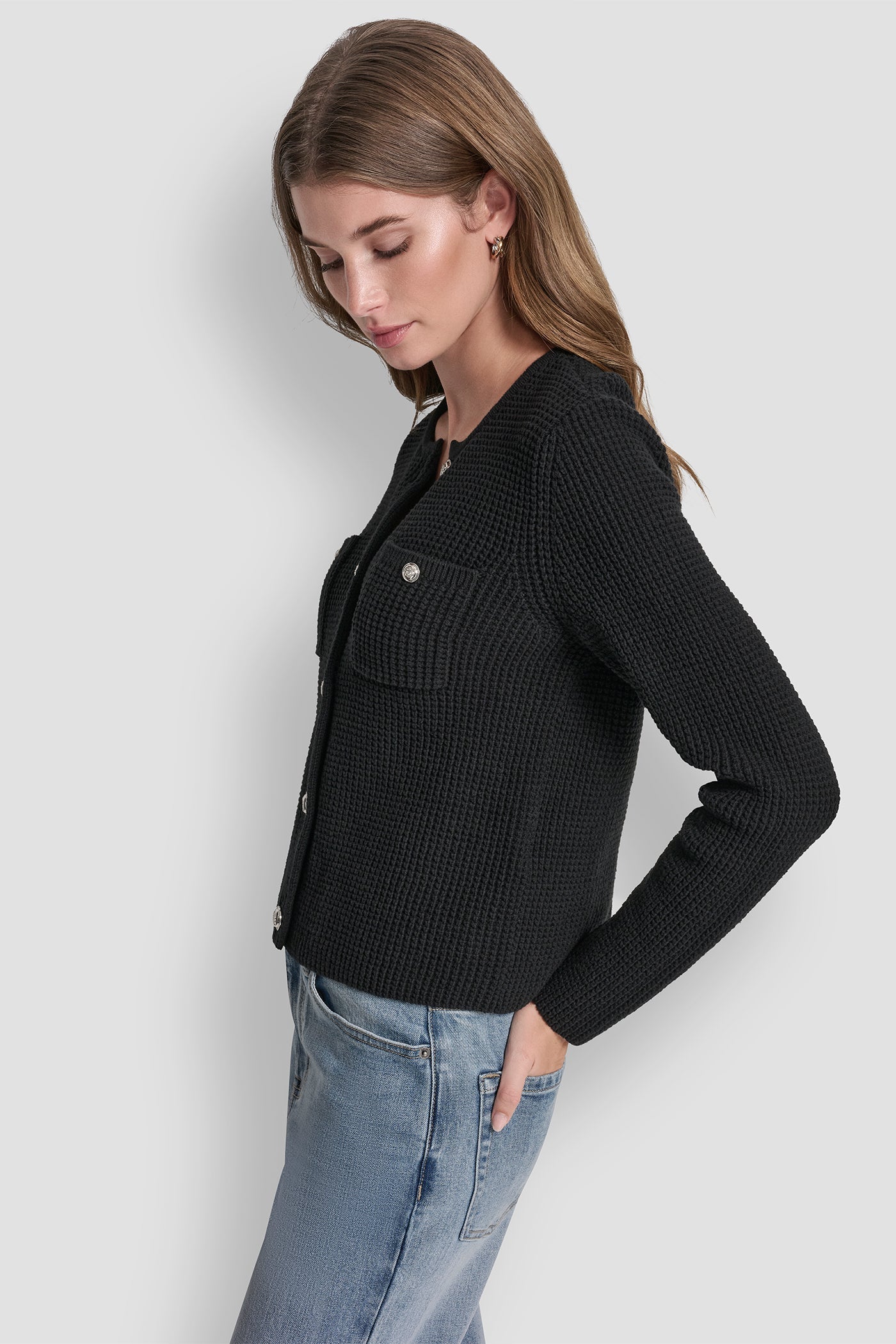 TUCK STITCH CREW NECK CARDIGAN