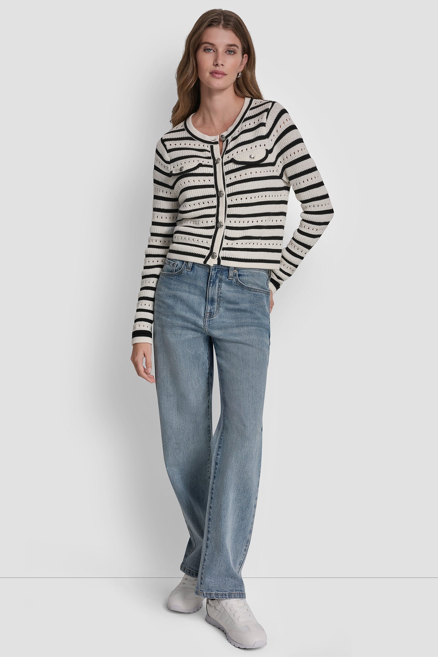 POINTELLE STRIPED CARDIGAN