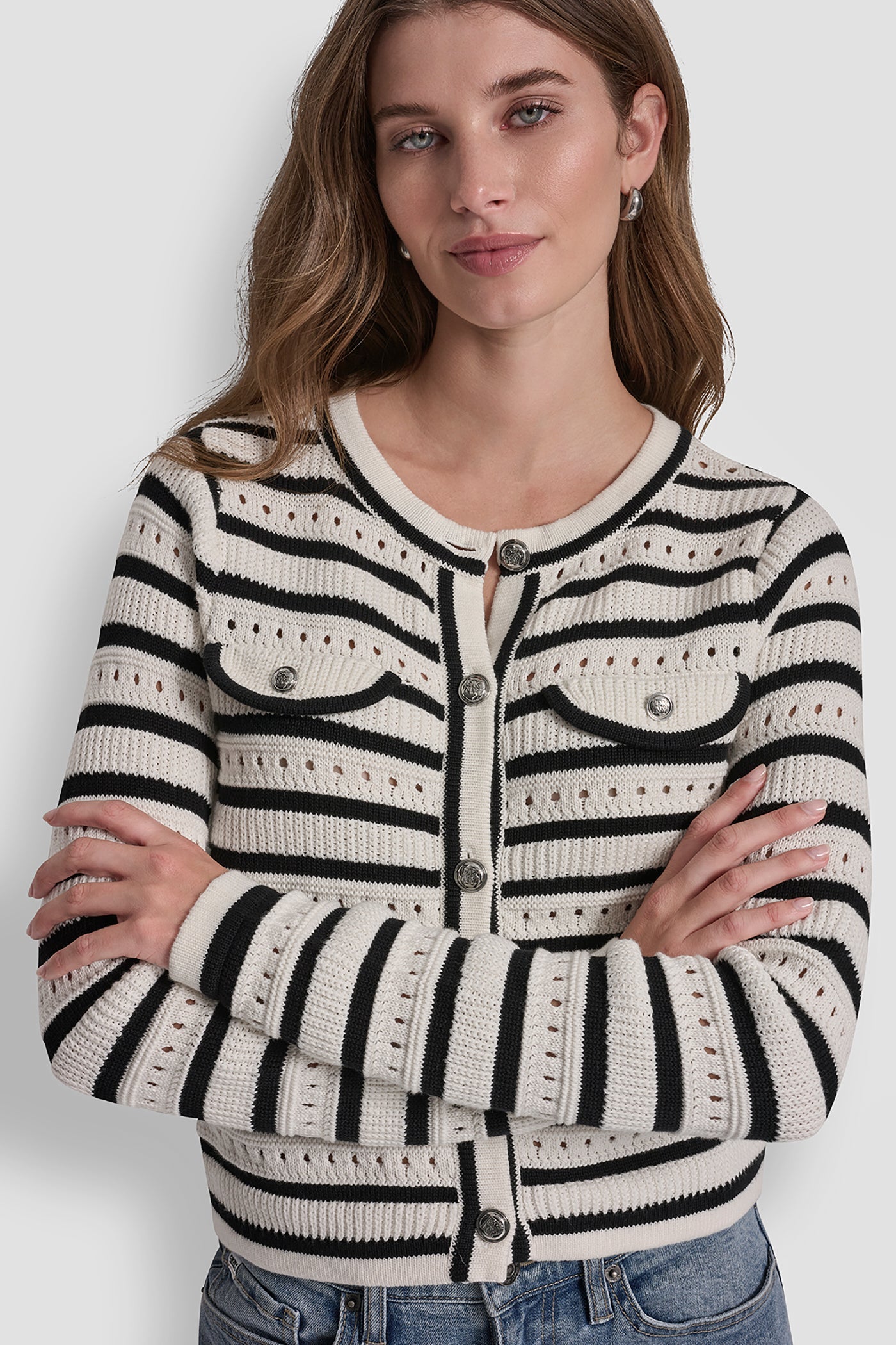 POINTELLE STRIPED CARDIGAN
