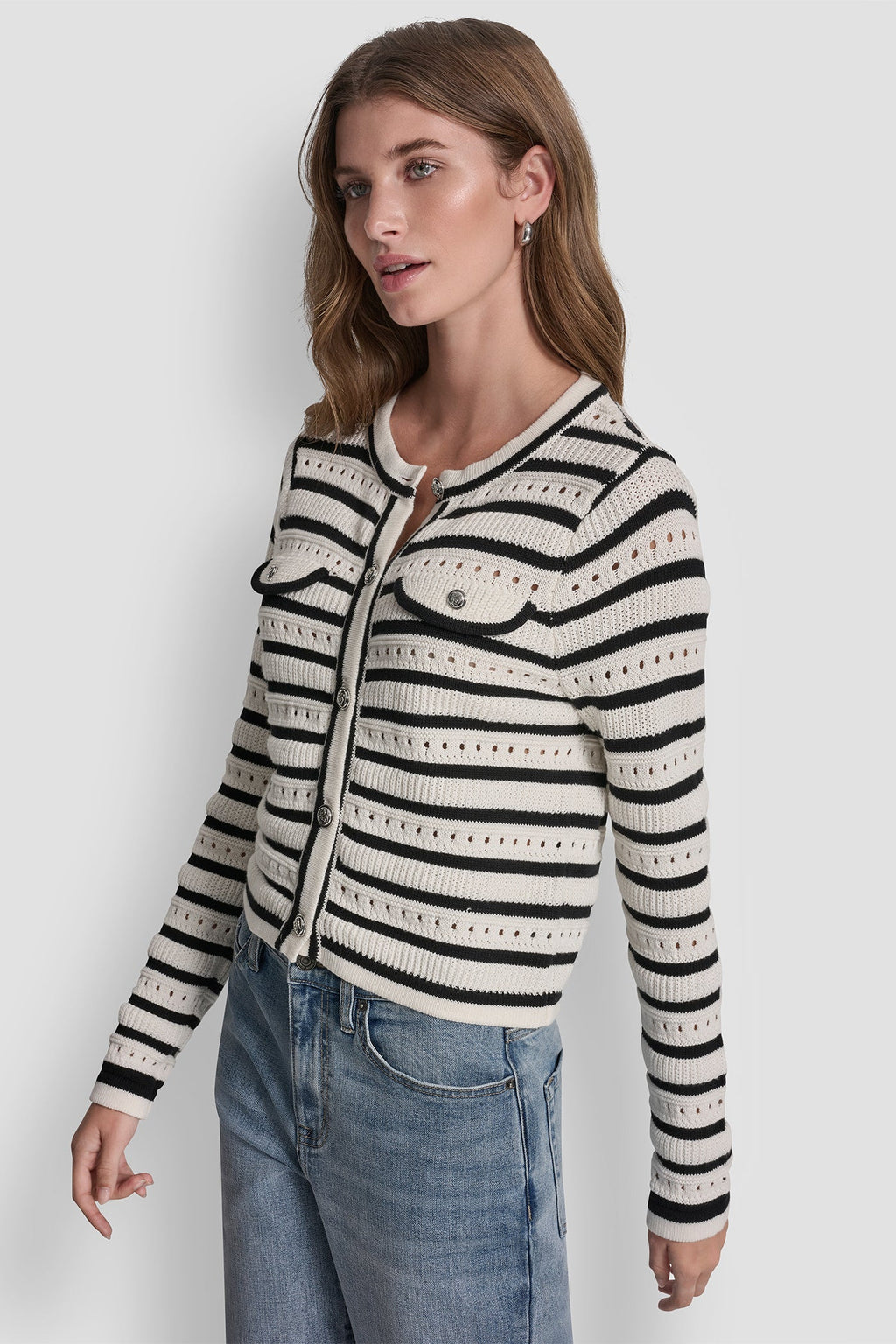 POINTELLE STRIPED CARDIGAN