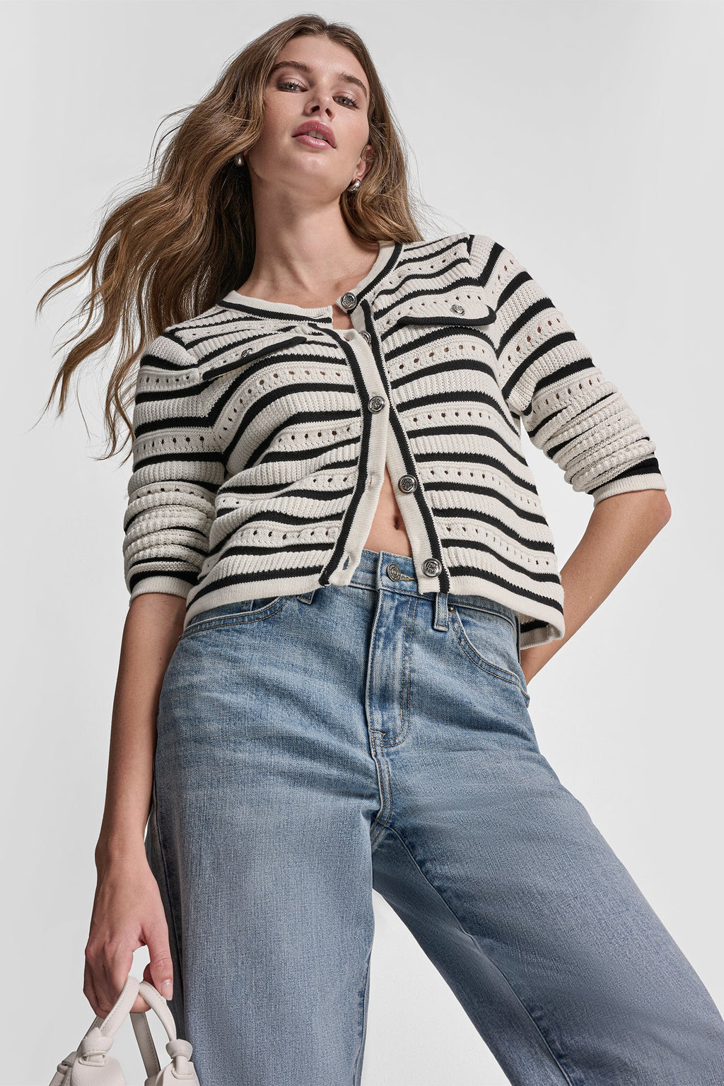 POINTELLE STRIPED CARDIGAN