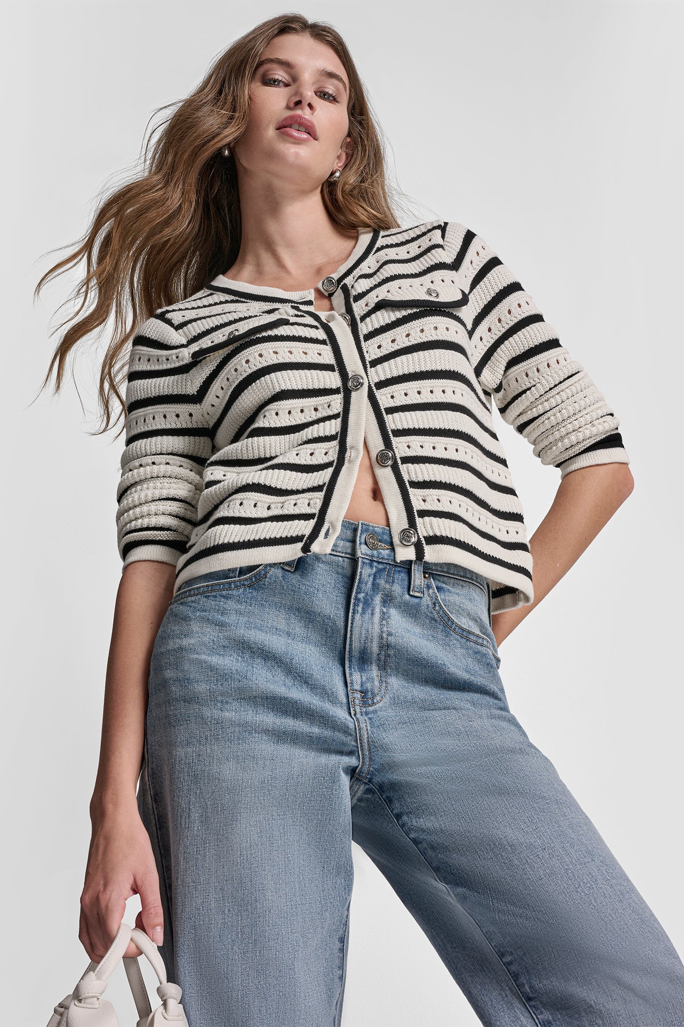 POINTELLE STRIPED CARDIGAN