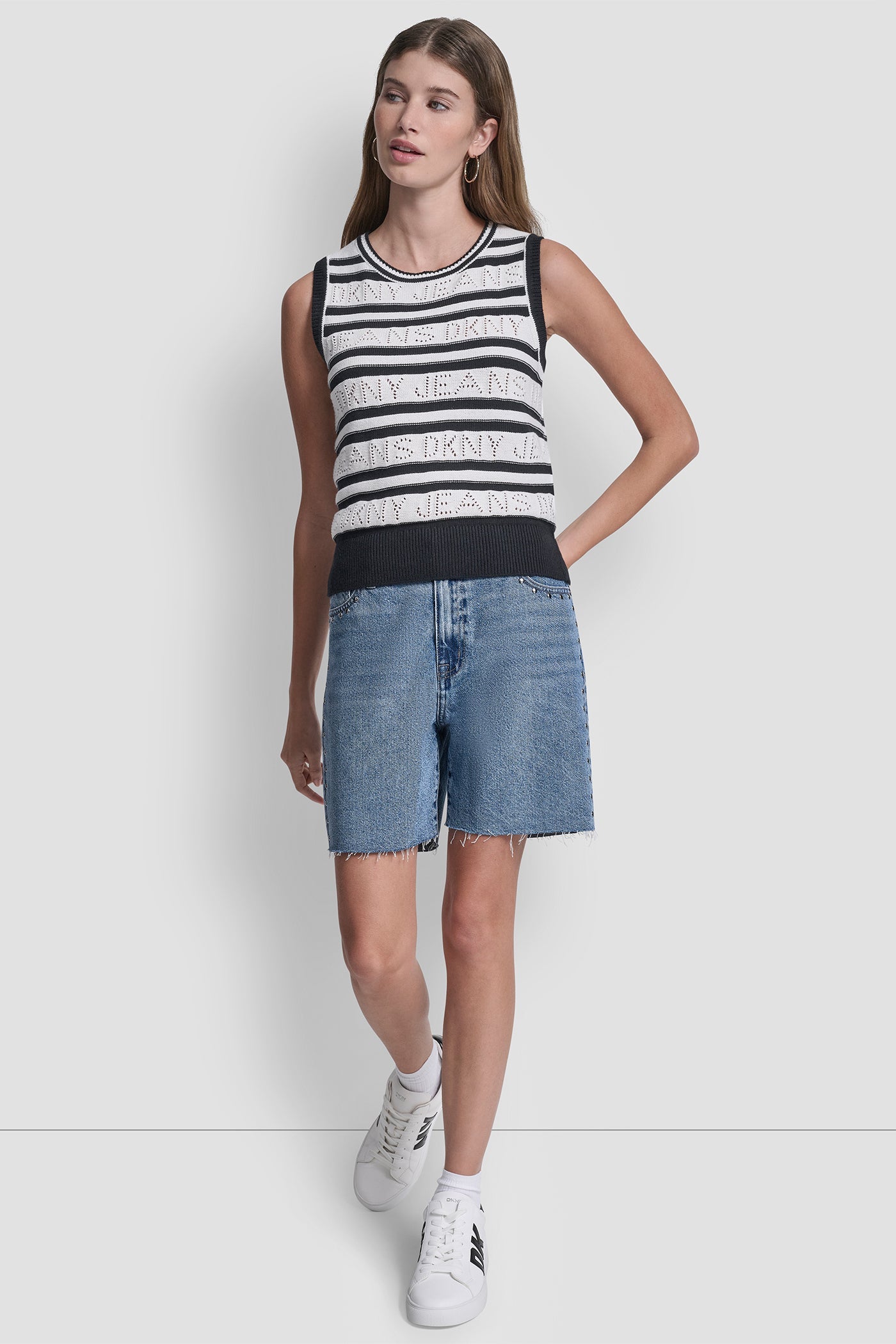 LOGO POINTELLE STRIPED SWEATER