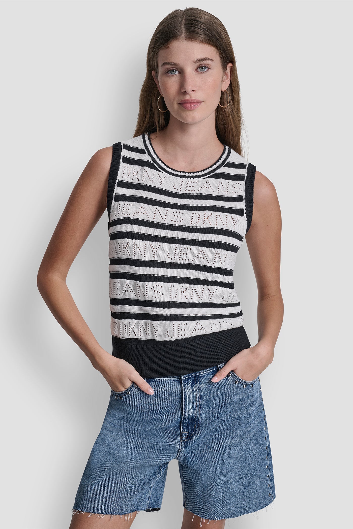 LOGO POINTELLE STRIPED SWEATER