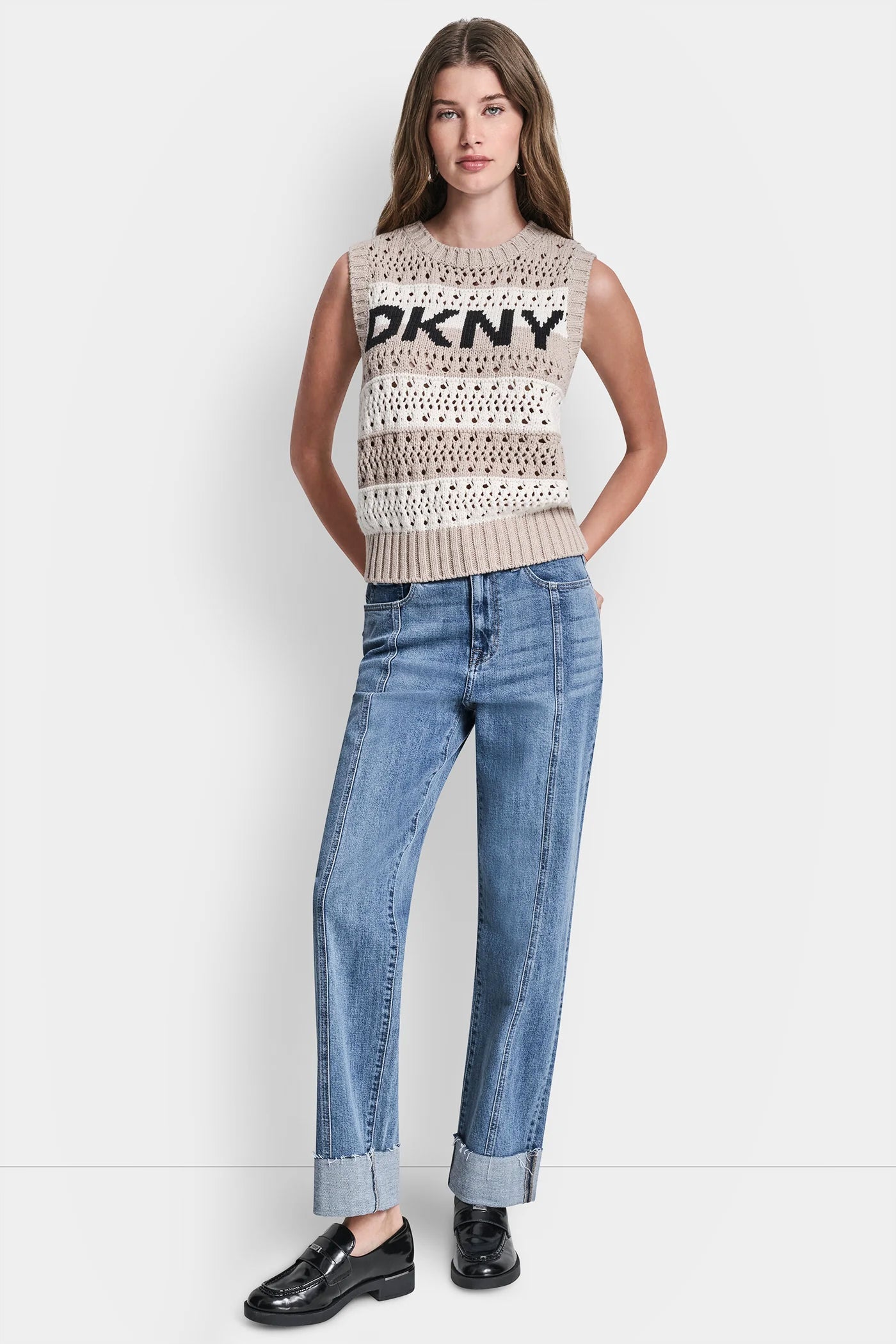 STRIPED POINTELLE STITCH SWEATER