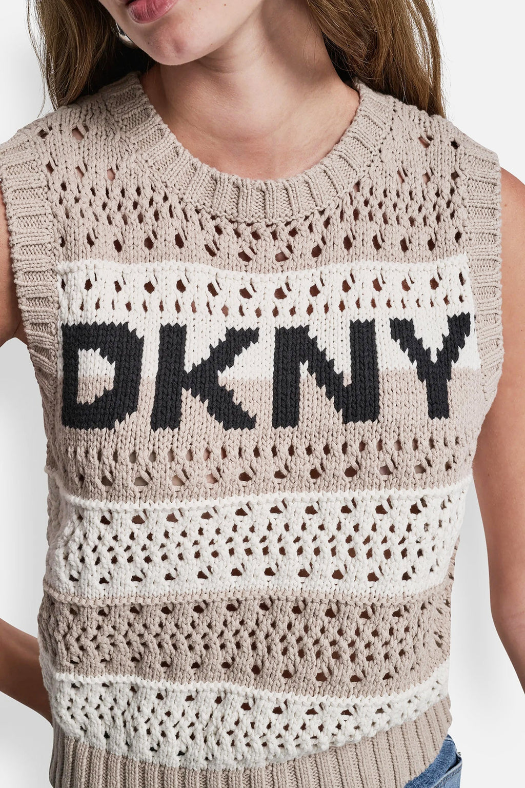 STRIPED POINTELLE STITCH SWEATER