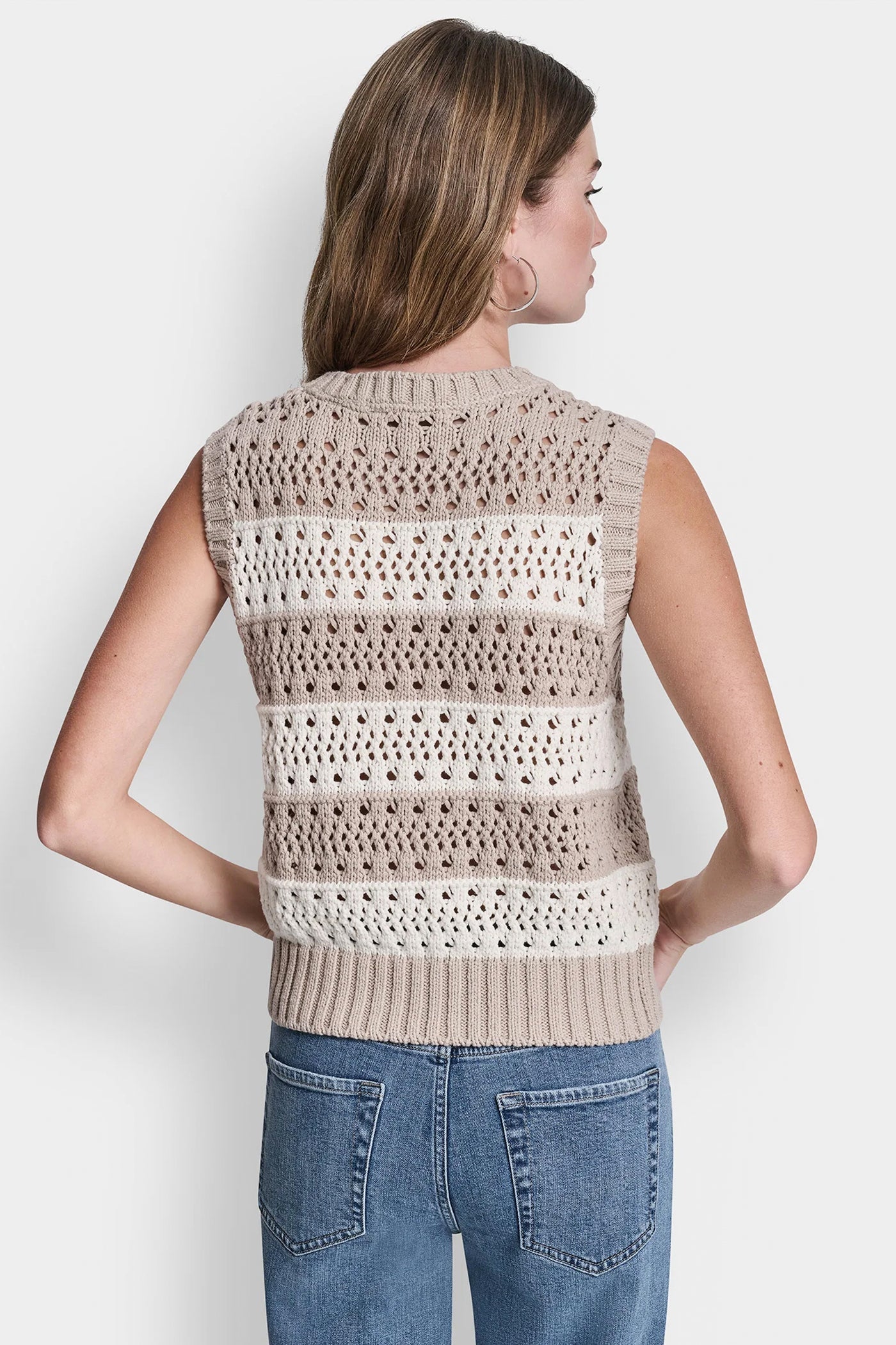 STRIPED POINTELLE STITCH SWEATER