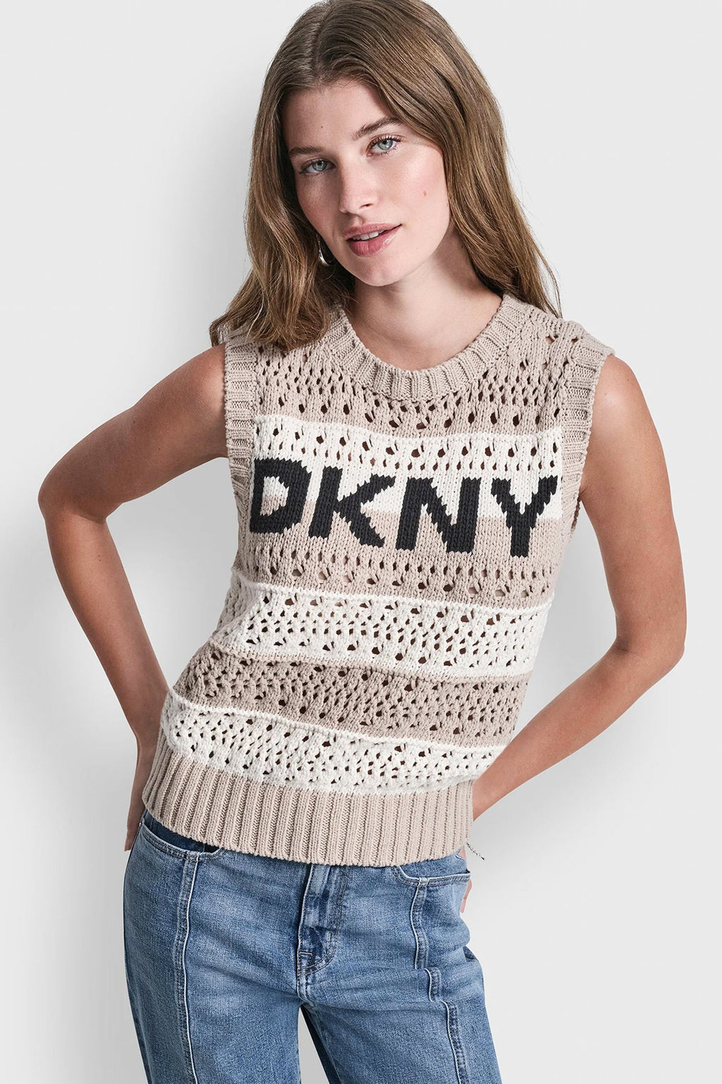 STRIPED POINTELLE STITCH SWEATER