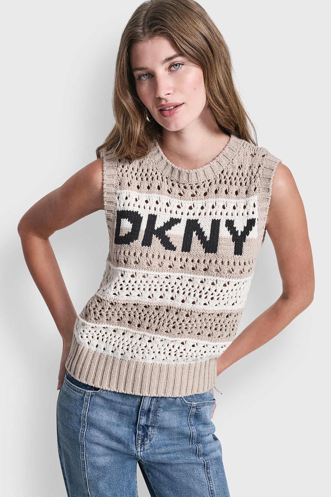 STRIPED POINTELLE STITCH SWEATER