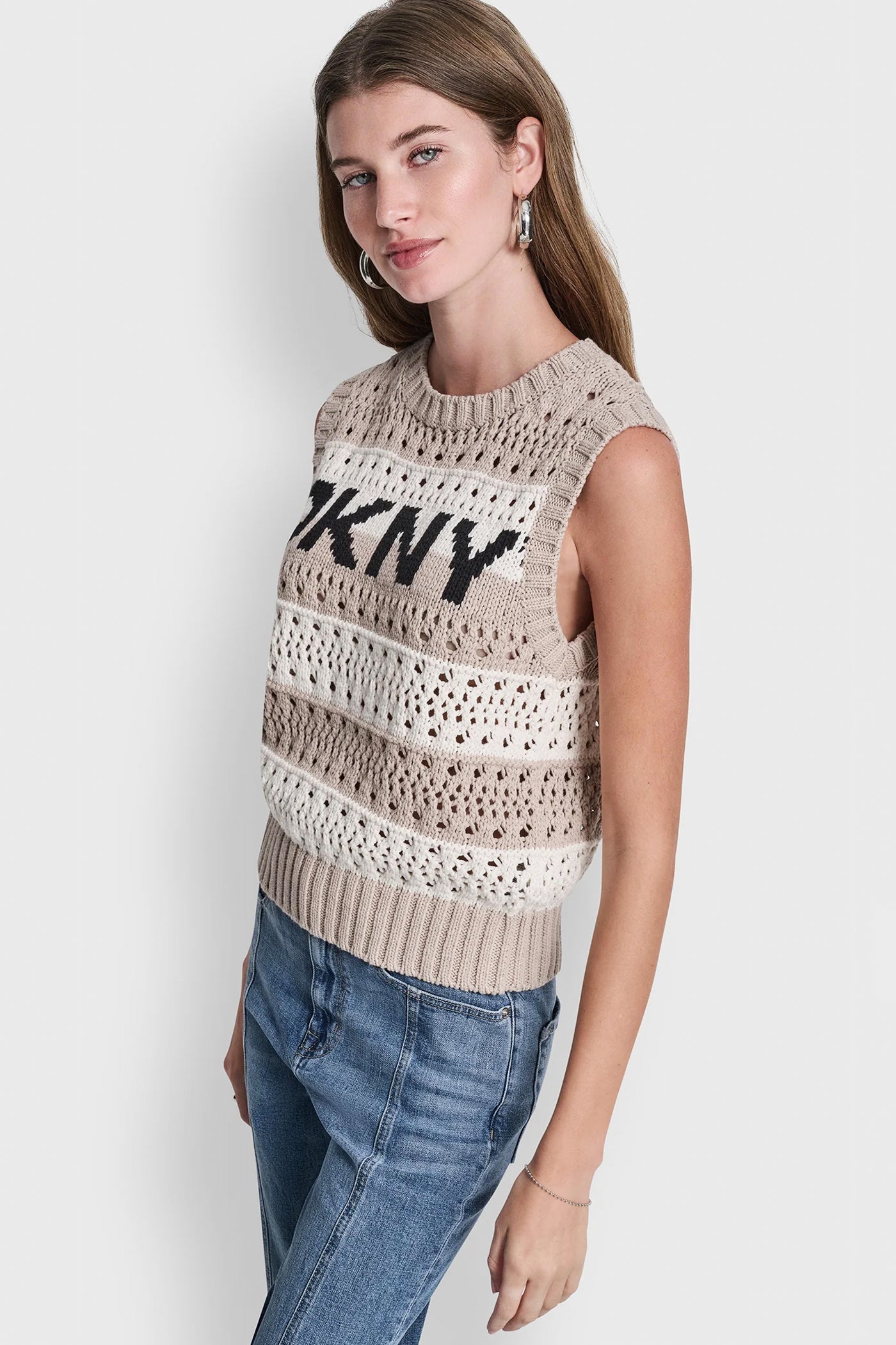 STRIPED POINTELLE STITCH SWEATER