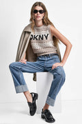 STRIPED POINTELLE STITCH SWEATER