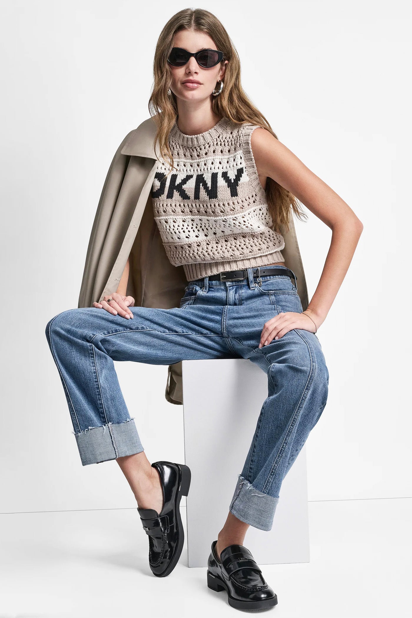 STRIPED POINTELLE STITCH SWEATER