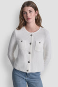 TUCK STITCH CREW NECK CARDIGAN