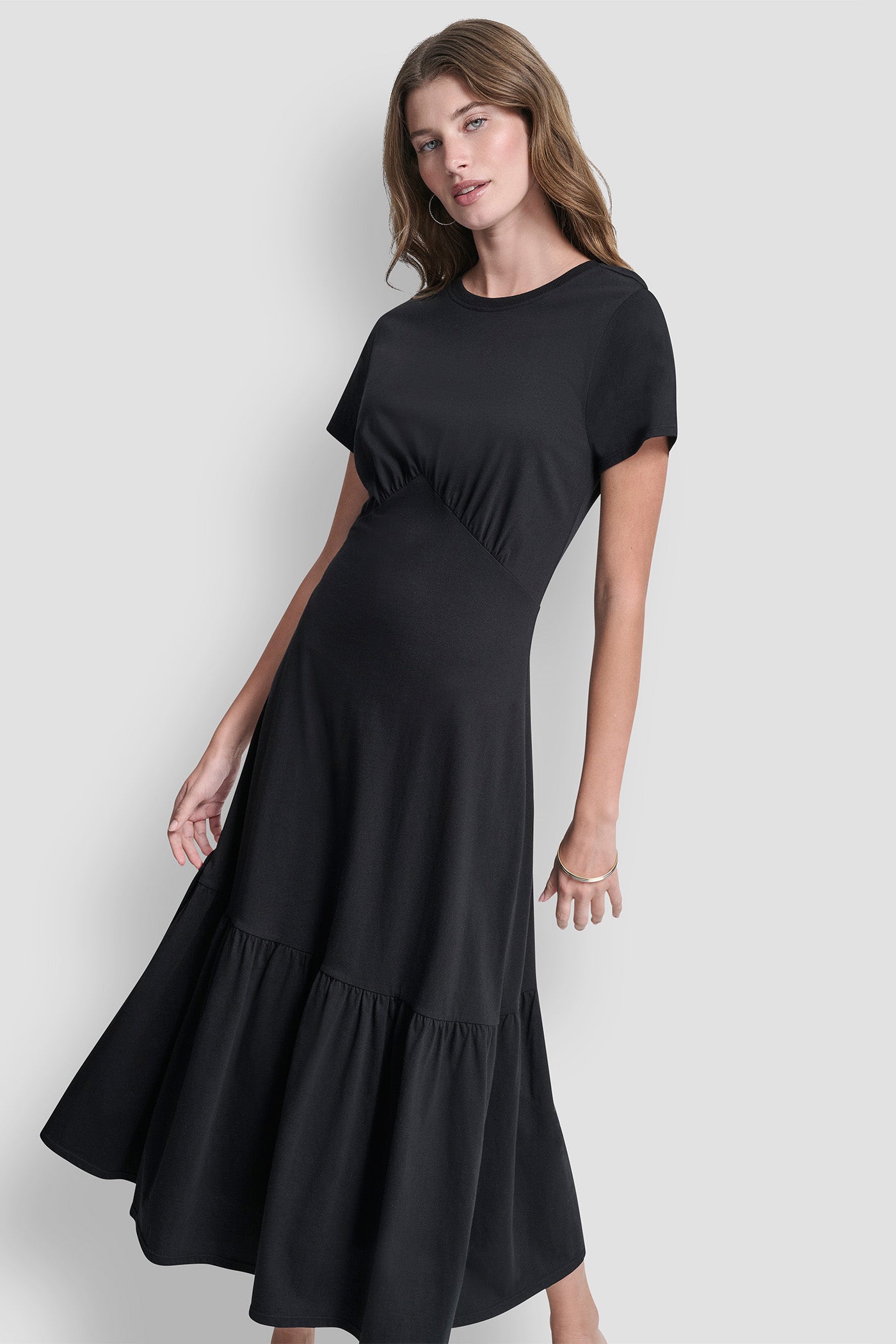RUCHED BODICE TIERED MAXI DRESS
