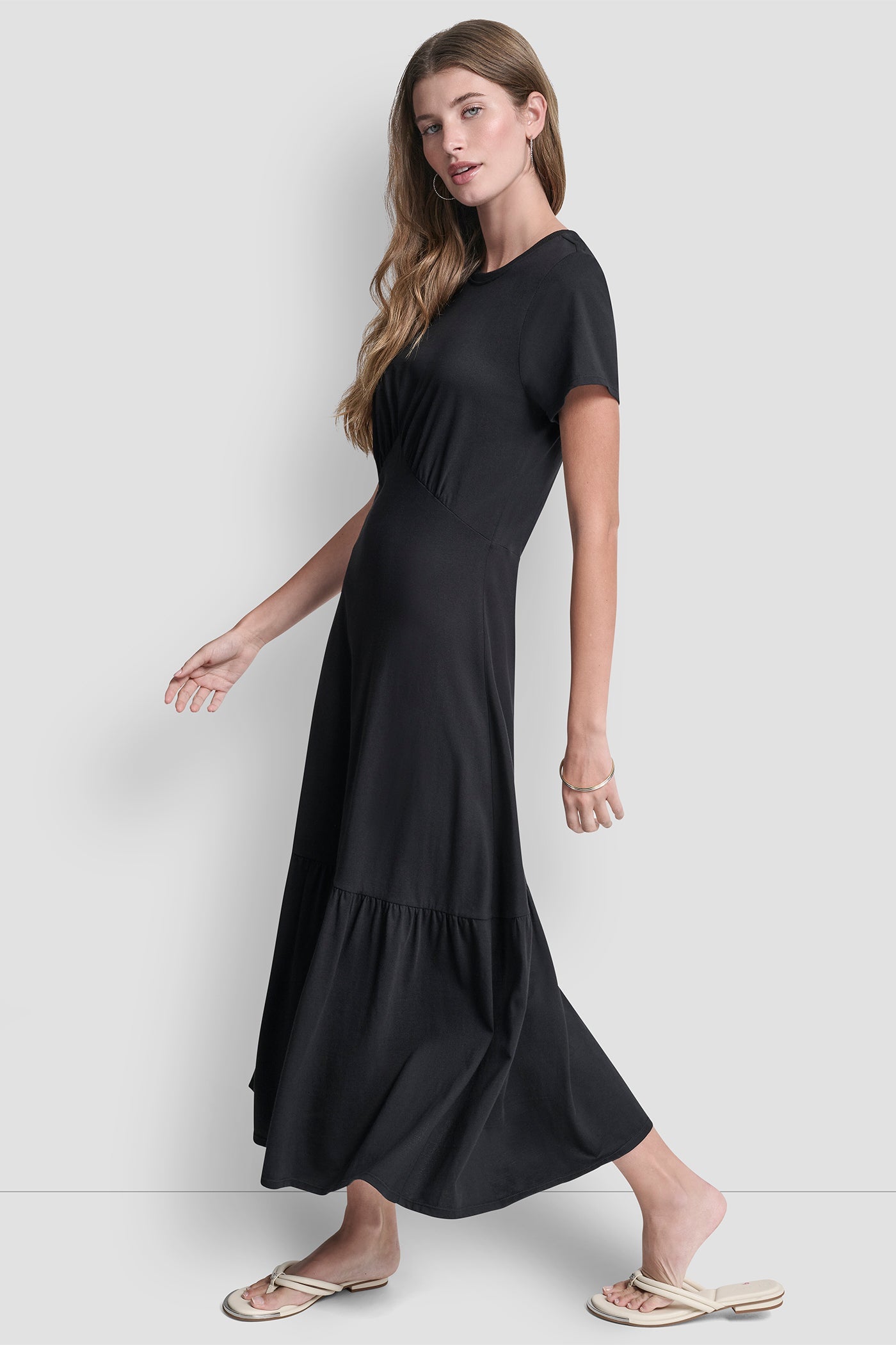 RUCHED BODICE TIERED MAXI DRESS