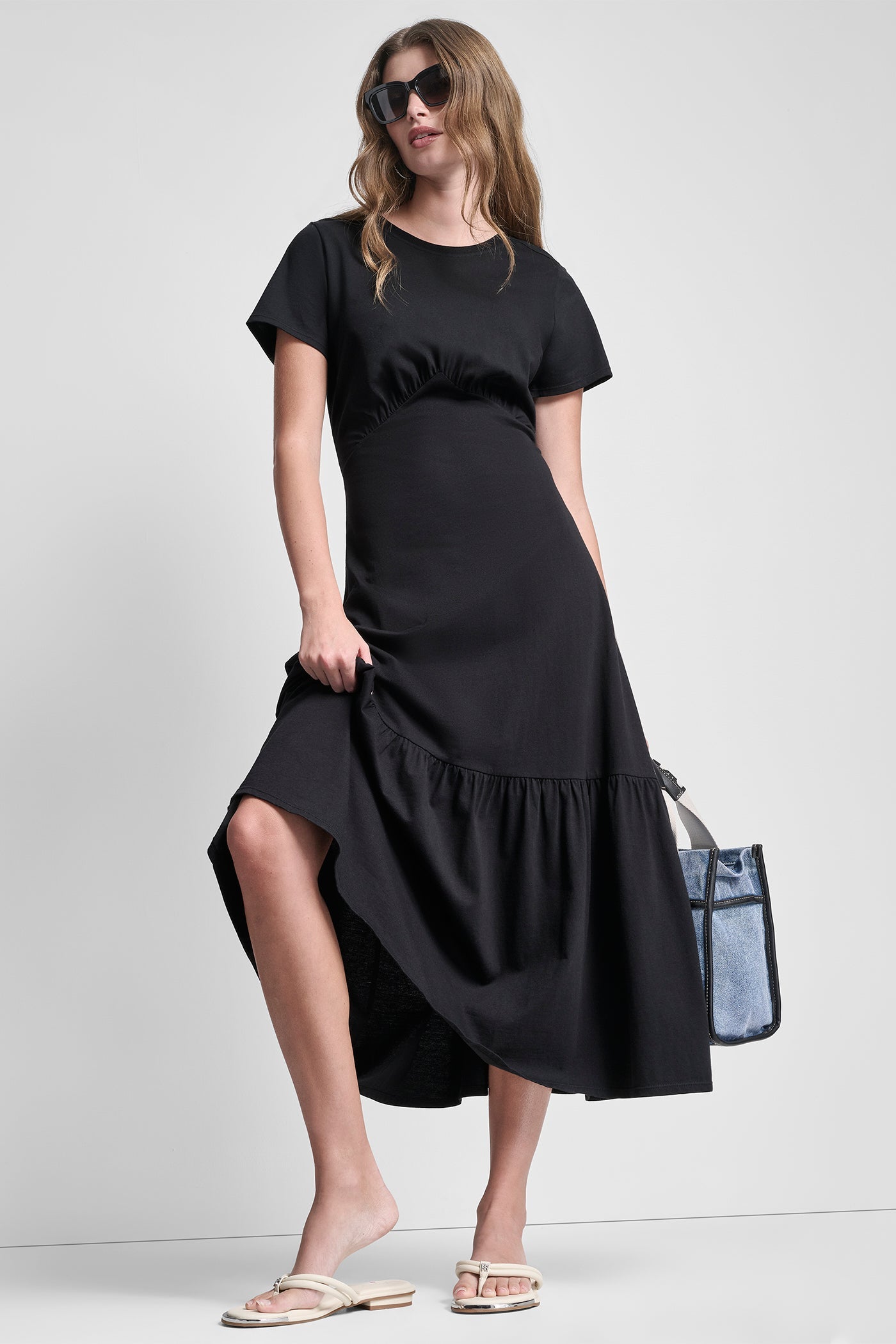 RUCHED BODICE TIERED MAXI DRESS