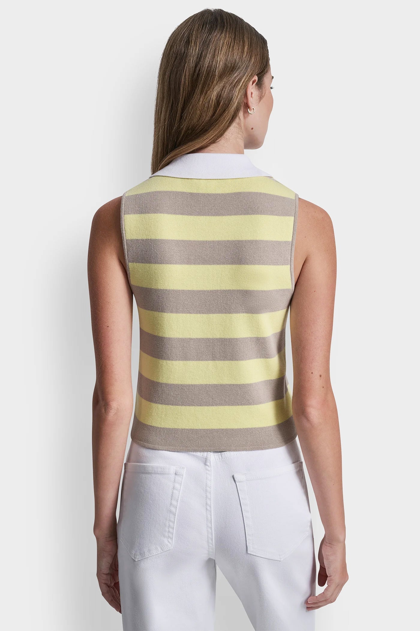 STRIPED SLEVELESS POLO SWEATER