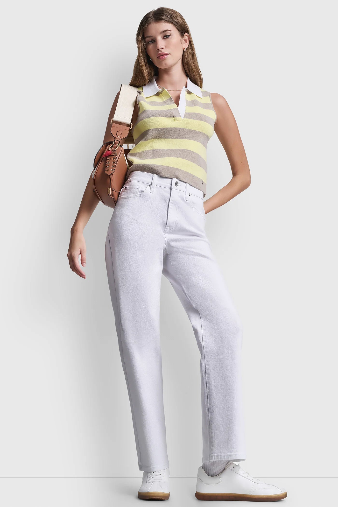 STRIPED SLEVELESS POLO SWEATER