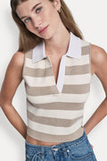 STRIPED SLEEVELESS POLO SWEATER