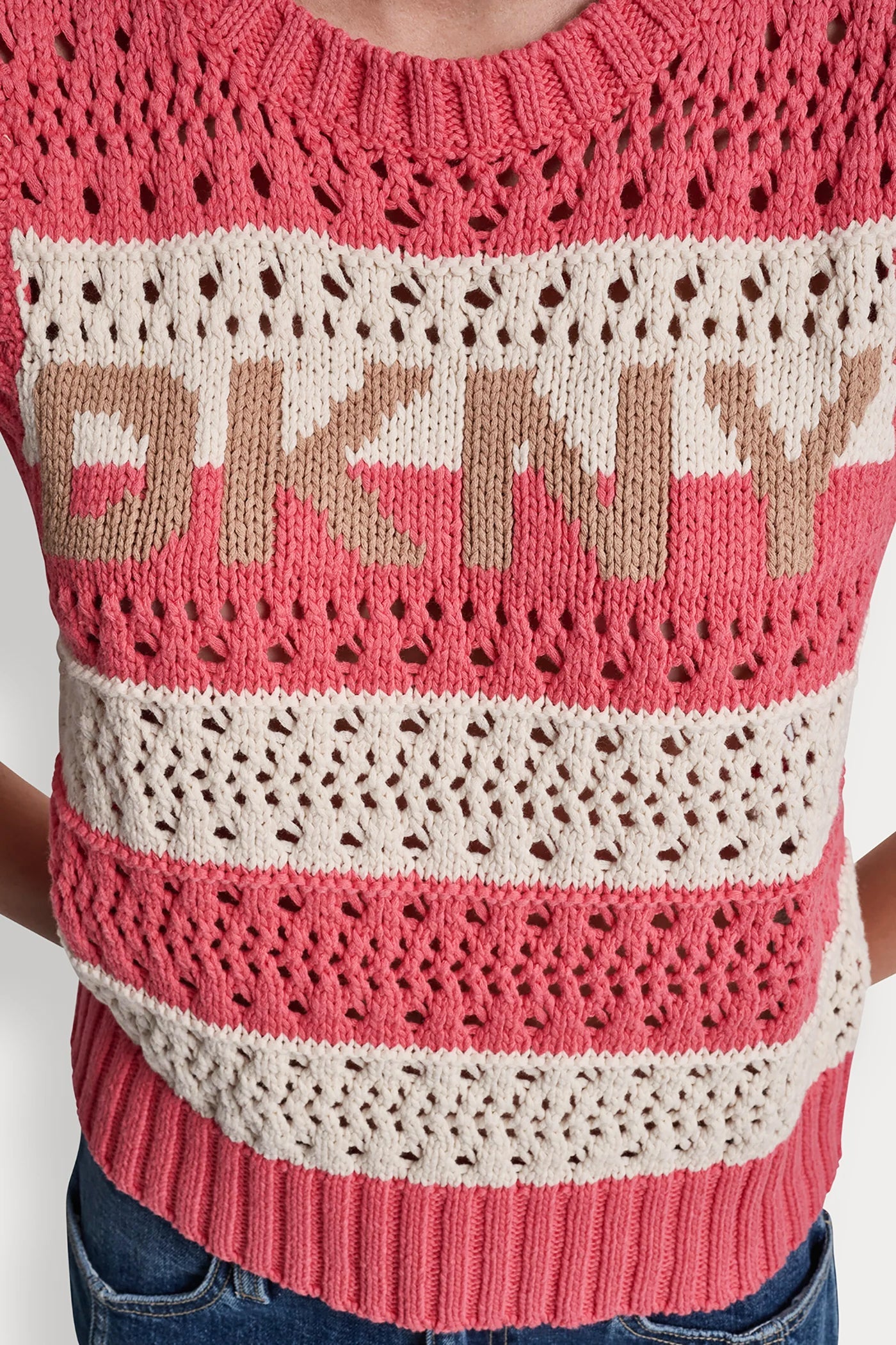 STRIPED POINTELLE STITCH SWEATER