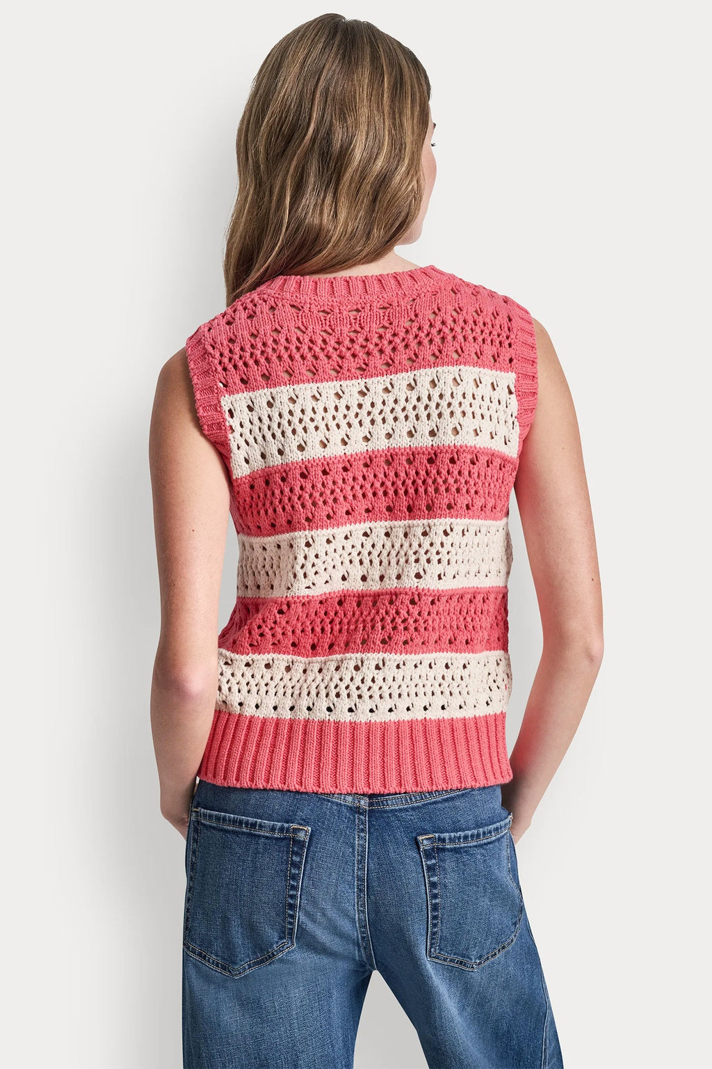 STRIPED POINTELLE STITCH SWEATER