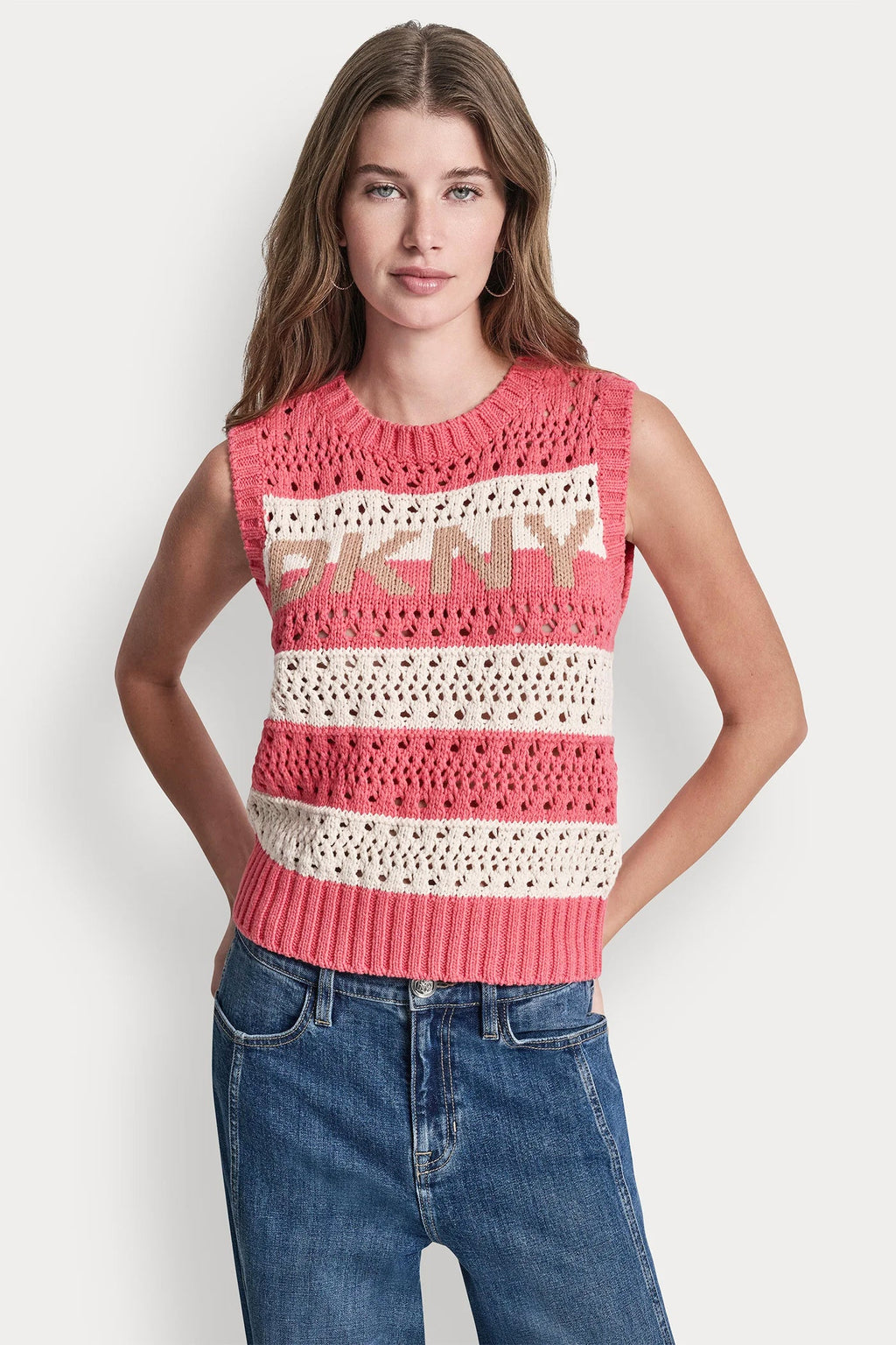 STRIPED POINTELLE STITCH SWEATER