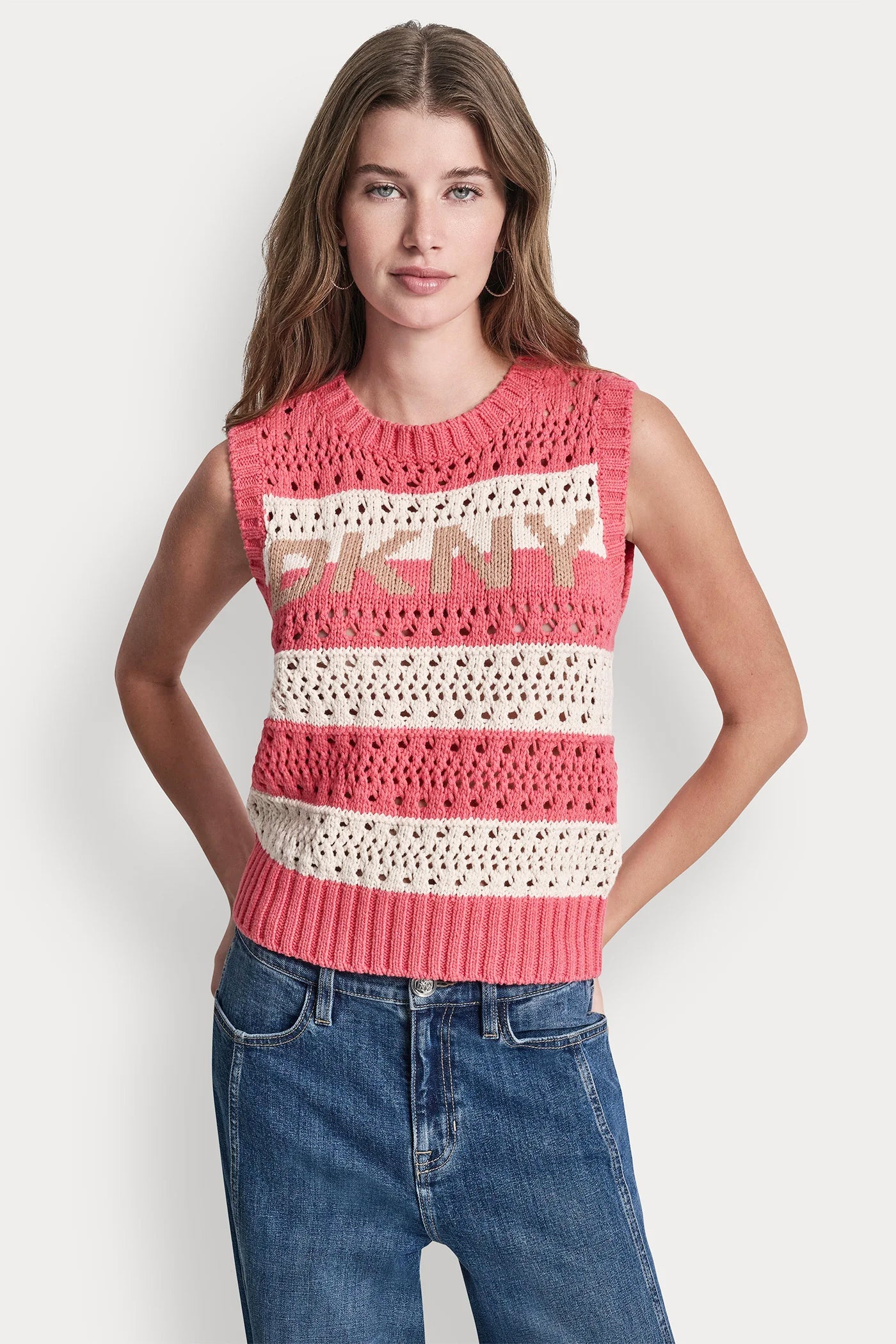 STRIPED POINTELLE STITCH SWEATER