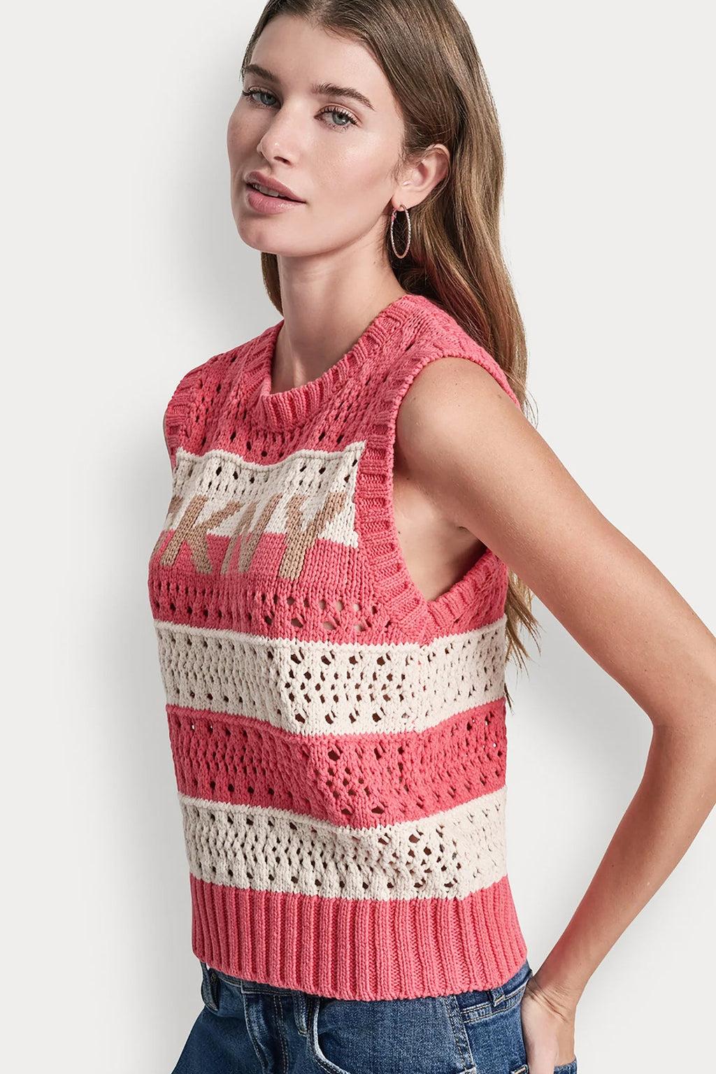STRIPED POINTELLE STITCH SWEATER