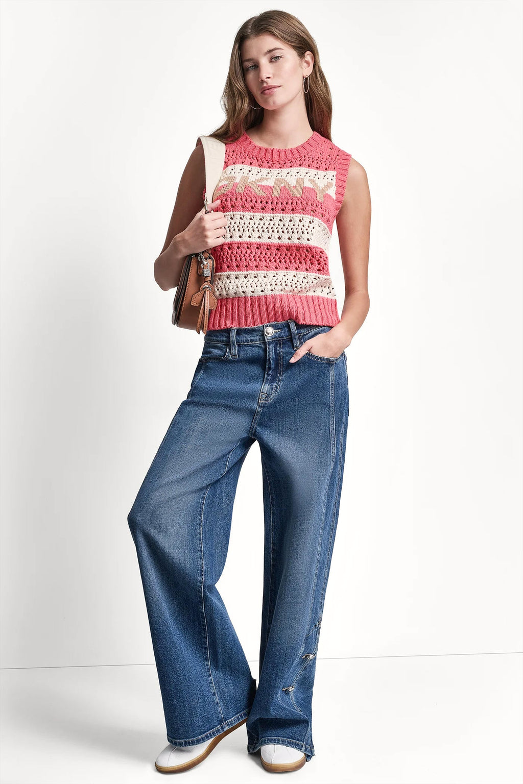 STRIPED POINTELLE STITCH SWEATER