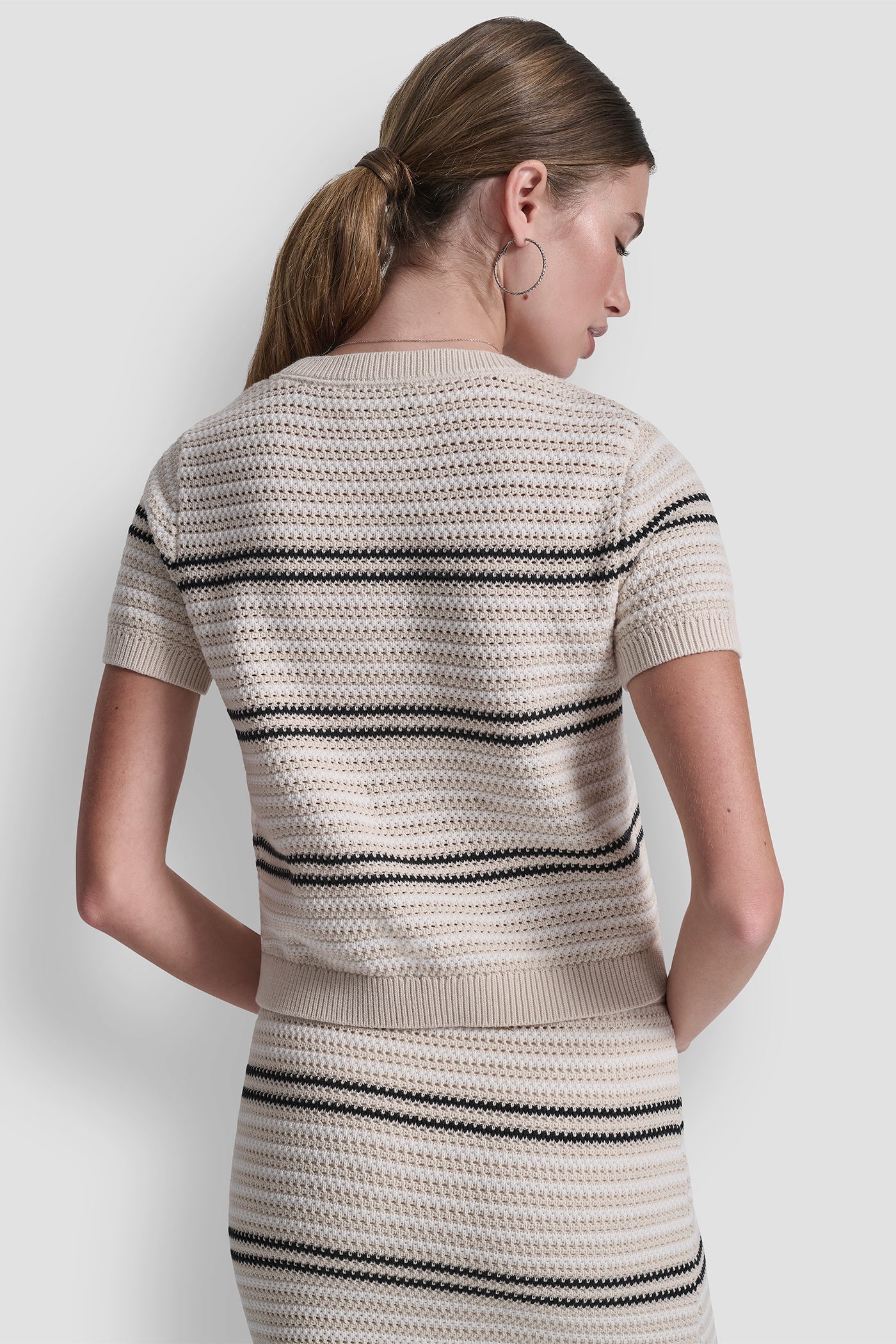 STRIPED POINTELLE STITCH SWEATER