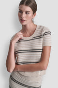 STRIPED POINTELLE STITCH SWEATER