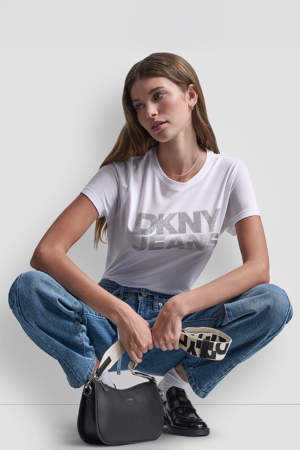DKNY JEANS STACKED RHINESTONE TEE