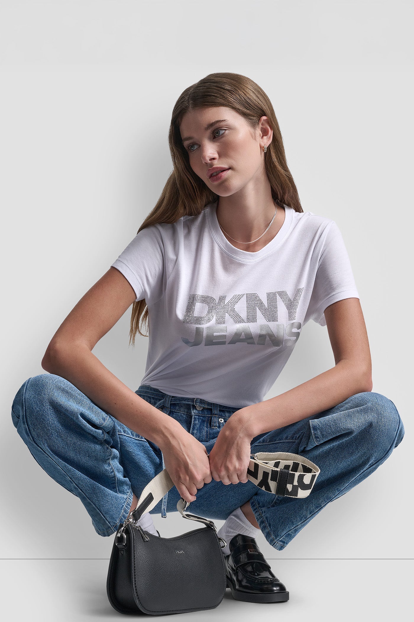 DKNY JEANS STACKED RHINESTONE TEE