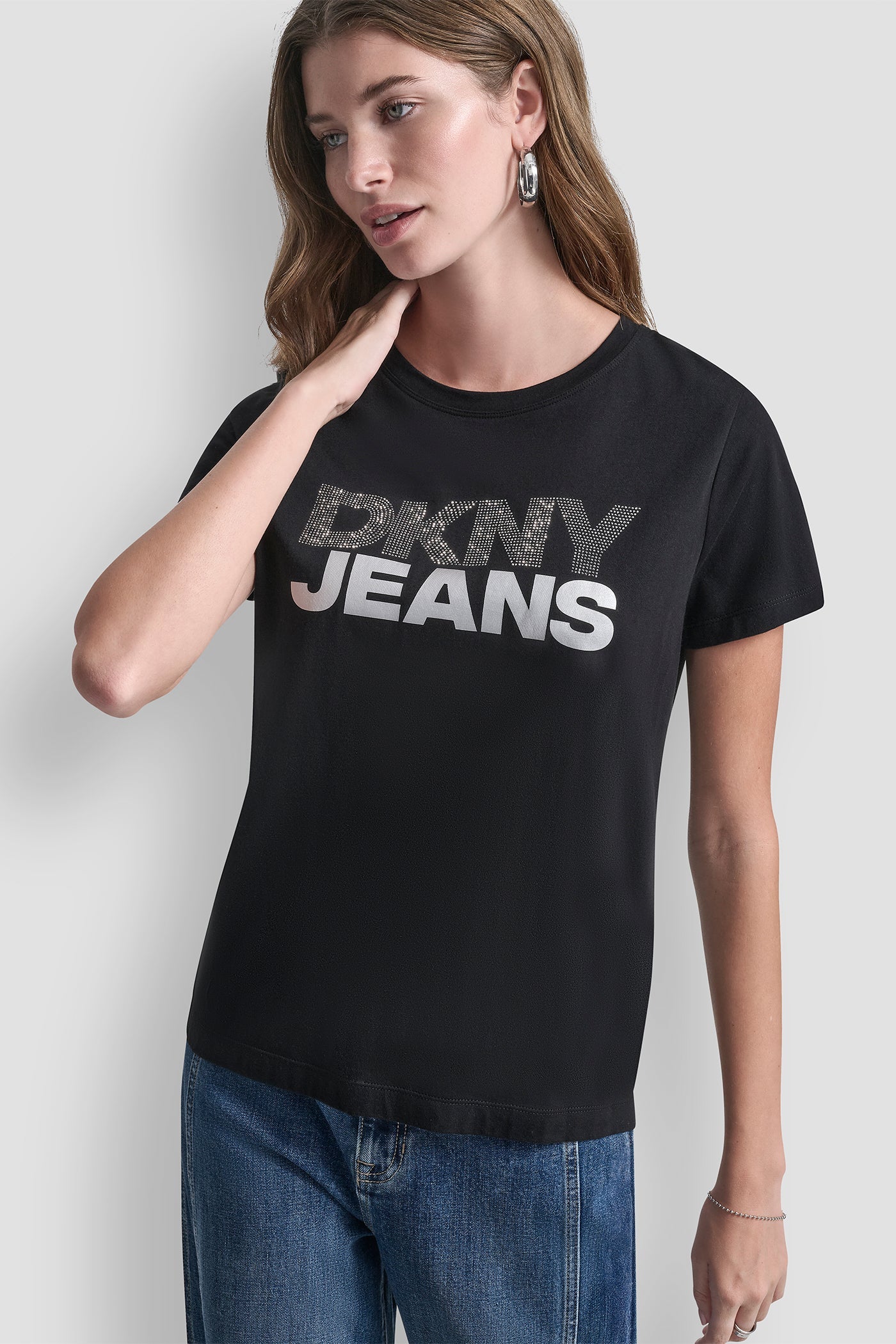 DKNY JEANS STACKED RHINESTONE TEE