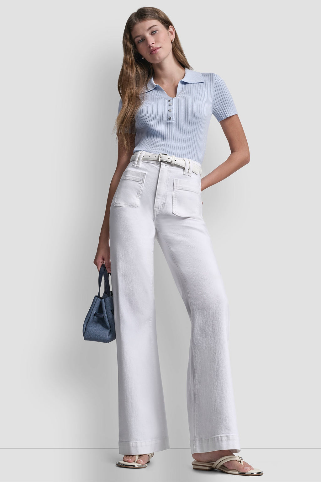 RIBBED POLO WITH RHINESTONE BUTTONS