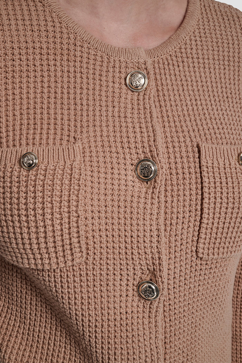 TUCK STITCH CREW NECK CARDIGAN