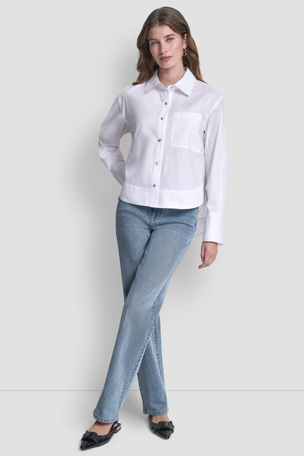 POPLIN SHIRT WITH RHINESTONE BUTTONS